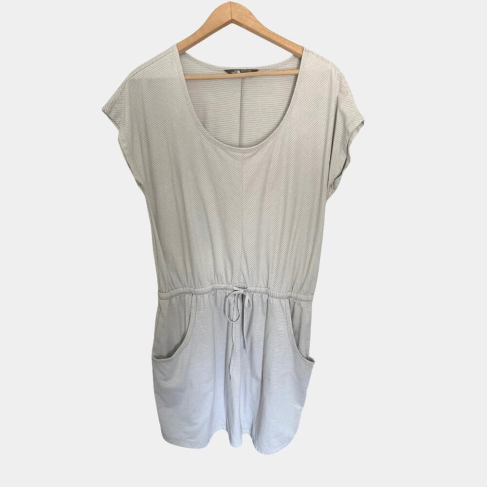The North Face Gray Striped‎ Cotton Casual Dress Women’s L Pockets